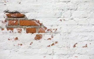 Vintage Old Brick Wall Texture. Grunge Red White Stonewall Horizontal Background. Shabby Building Facade With Damaged Plaster.
